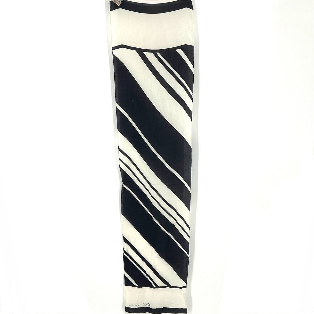 Vintage Anne For the Vera Companies Klein Silk Scarf Black White 11" x 50"